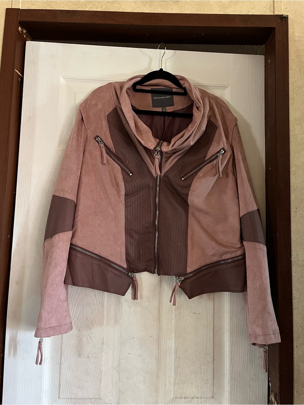 Kate & Mallory Rose Mauve Colorblock Faux Suede Moto Jacket XL